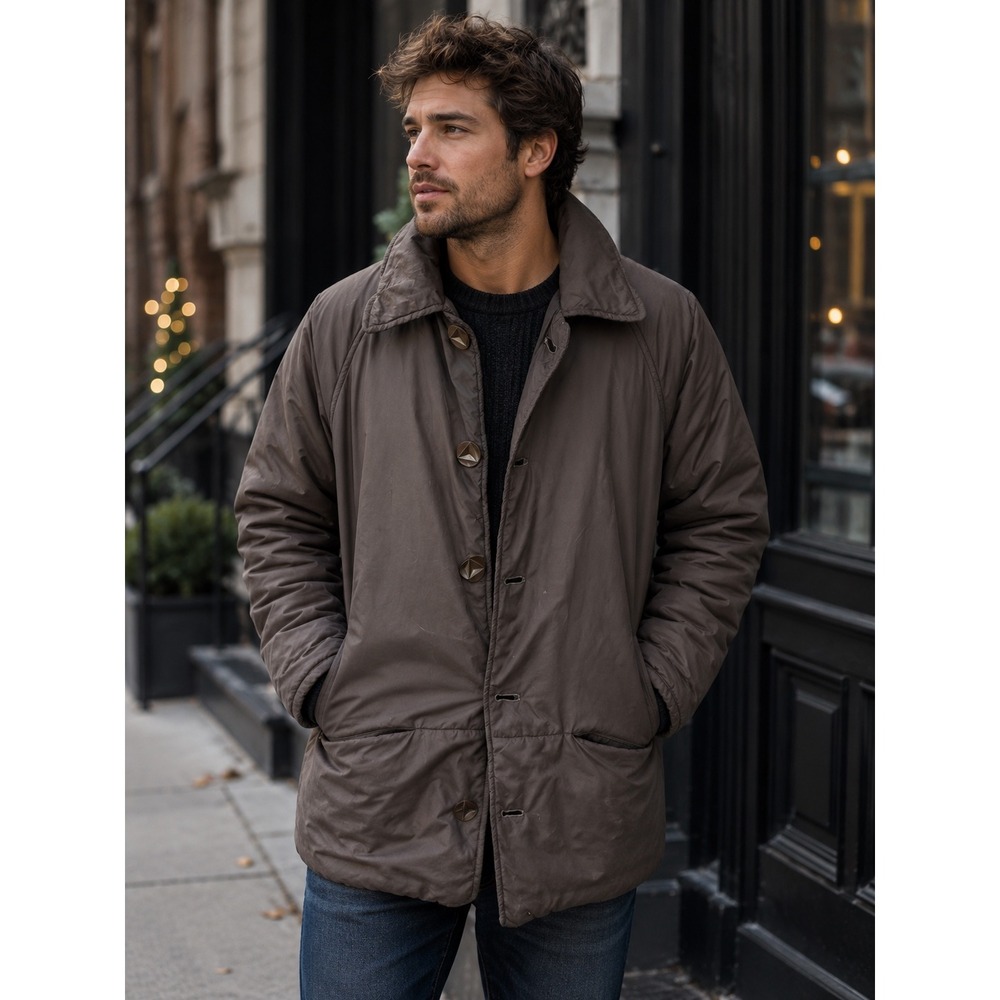 VTG Ralph Lauren Sport Gray Insulated Puffer Jacket Full Button Coat
